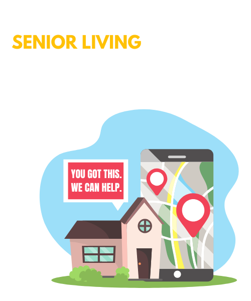 Bold text banner, saying, 'Get Your Personalized Senior Living Cost Estimate Now', showing a house, and a phone with a map.