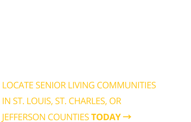 Banner: 'Find A Community', and subheading about St. Louis, St. Charles, and Jefferson County senior living options.
