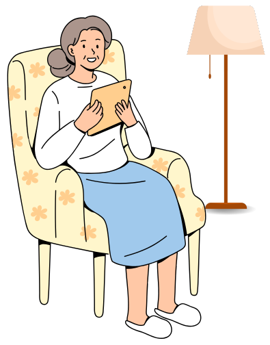 A woman using a tablet, highlighting technology’s role in enhancing engagement, safety, and independence in senior living.