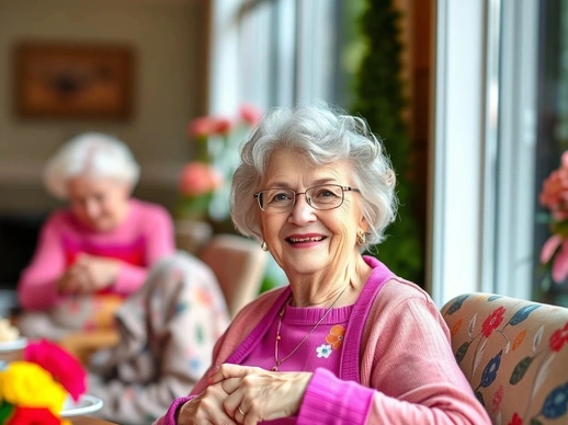 Memory care residents sharing a meal in a warm, supportive dining setting.
