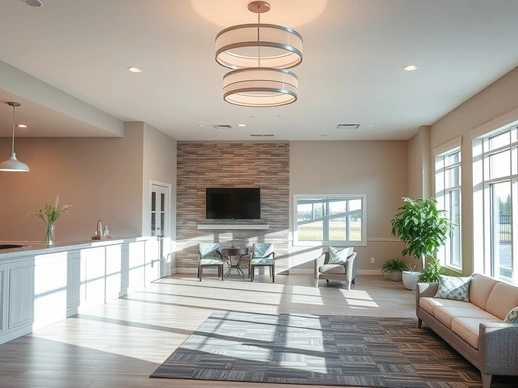 Clean skilled nursing facility entryway with seating and bright windows.