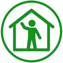 A green, circular icon with a home in the center, sybolizing Independent Senior Living Communities.