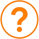 An orange, circular icon, with a question mark in the center, for families who are unsure of which community type to choose.