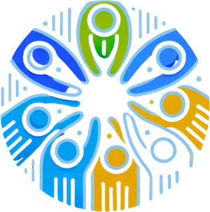 A circular icon with diverse figures holding hands, illustrating the importance of community and social interaction.