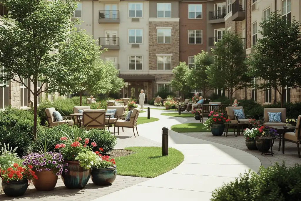 Active seniors enjoying social activities in independent living community