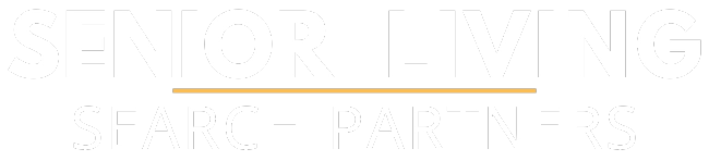 Senior Living Search Partners logo with bold white text and gold divider, 'Senior Living' at the top, 'Search Partners' below.