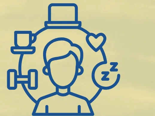 Person with activity icons: Showcasing lifestyle and daily life activities.