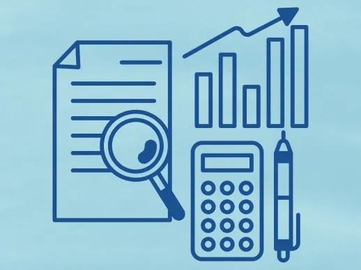 An illustration of a calculator, pencil, and graph, depicting the cost considerations of memory care communities.