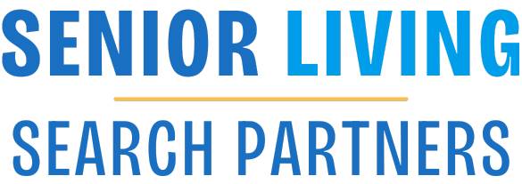 Senior Living Search Partners logo with bold blue text and gold divider, 'Senior Living' at the top, 'Search Partners' below.